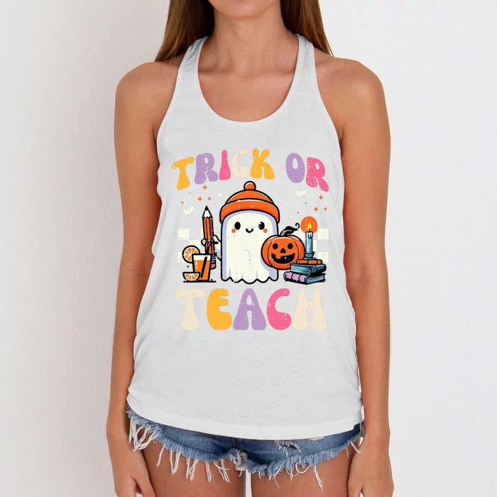 Trick Or Teach Ghost Teacher School Halloween Women's Knotted Racerback Tank