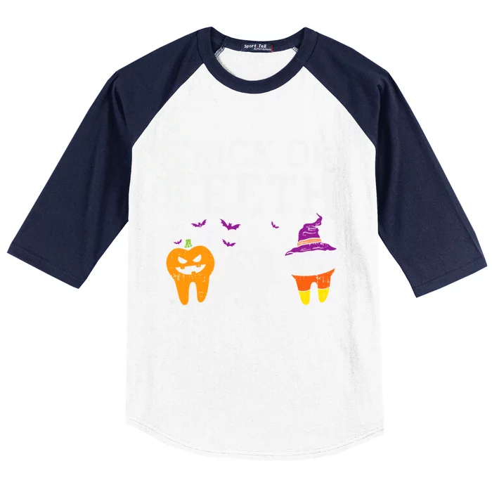 Trick Or Teeth Halloween Costumes Dental Assistant Dentist Gift Baseball Sleeve Shirt