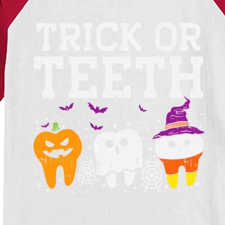 Trick Or Teeth Halloween Costumes Dental Assistant Dentist Gift Kids Colorblock Raglan Jersey