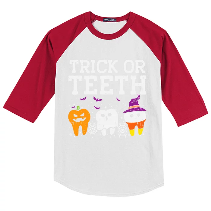 Trick Or Teeth Halloween Costumes Dental Assistant Dentist Gift Kids Colorblock Raglan Jersey