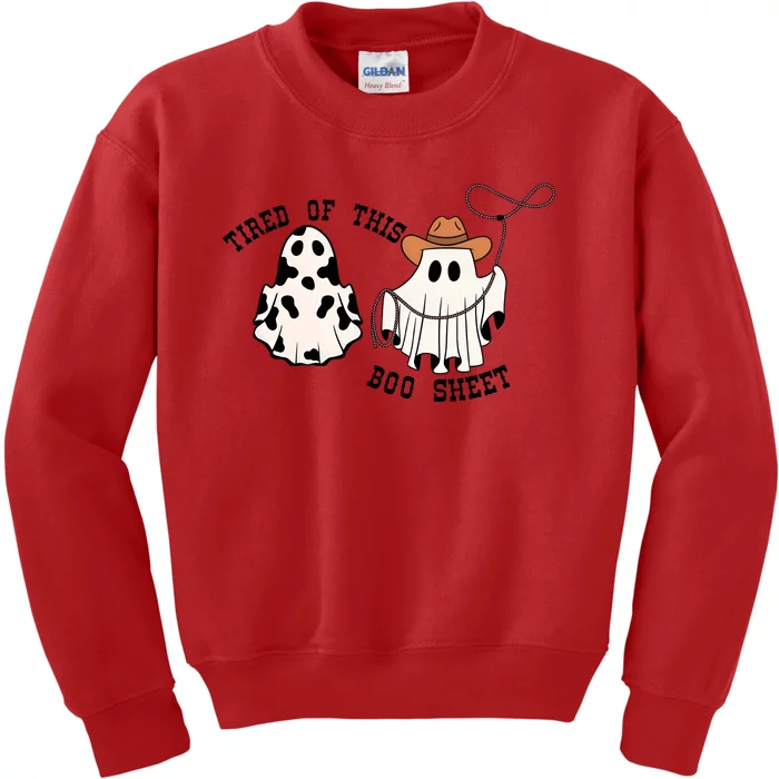 Tired Of This Boo Sheet Funny Cowboy Halloween Ghost Ghoul Kids Sweatshirt