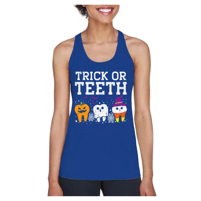 Trick Or Teeth Halloween Costumes Dental Assistant Dentist Gift Women's Racerback Tank