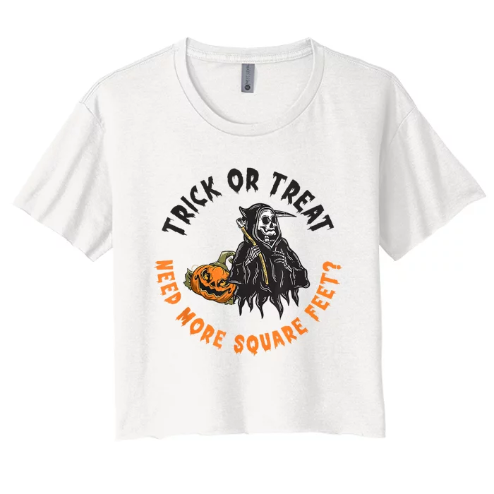 Trick Or Treat Spooky Witch Halloween Need More Square Feet Women's Crop Top Tee