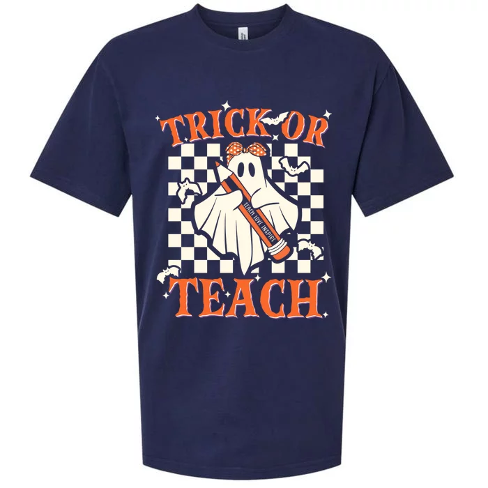 Trick Or Teach Boo Ghost Bandana 2023 Teacher Halloween Gift Sueded Cloud Jersey T-Shirt