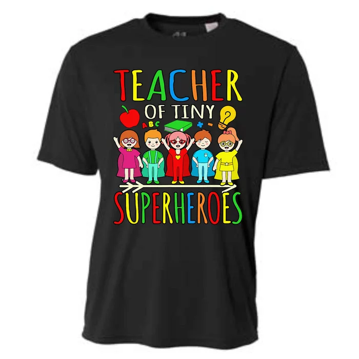 Teacher Of Tiny Superheroes First Day Back To School Graphic Cooling Performance Crew T-Shirt