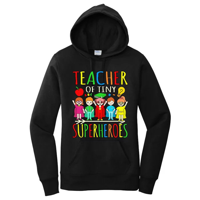 Teacher Of Tiny Superheroes First Day Back To School Graphic Women's Pullover Hoodie