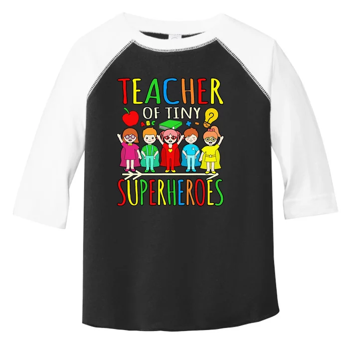 Teacher Of Tiny Superheroes First Day Back To School Graphic Toddler Fine Jersey T-Shirt