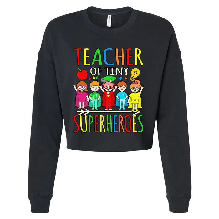 Teacher Of Tiny Superheroes First Day Back To School Graphic Cropped Pullover Crew