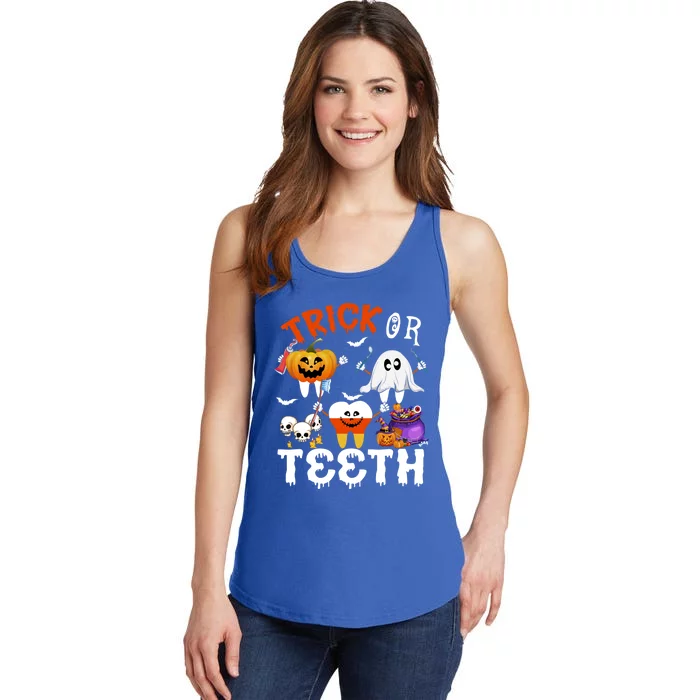 Trick Or Teeth Treating Candy Pumpkin Boo Tooth Dental Squad Cool Gift Ladies Essential Tank