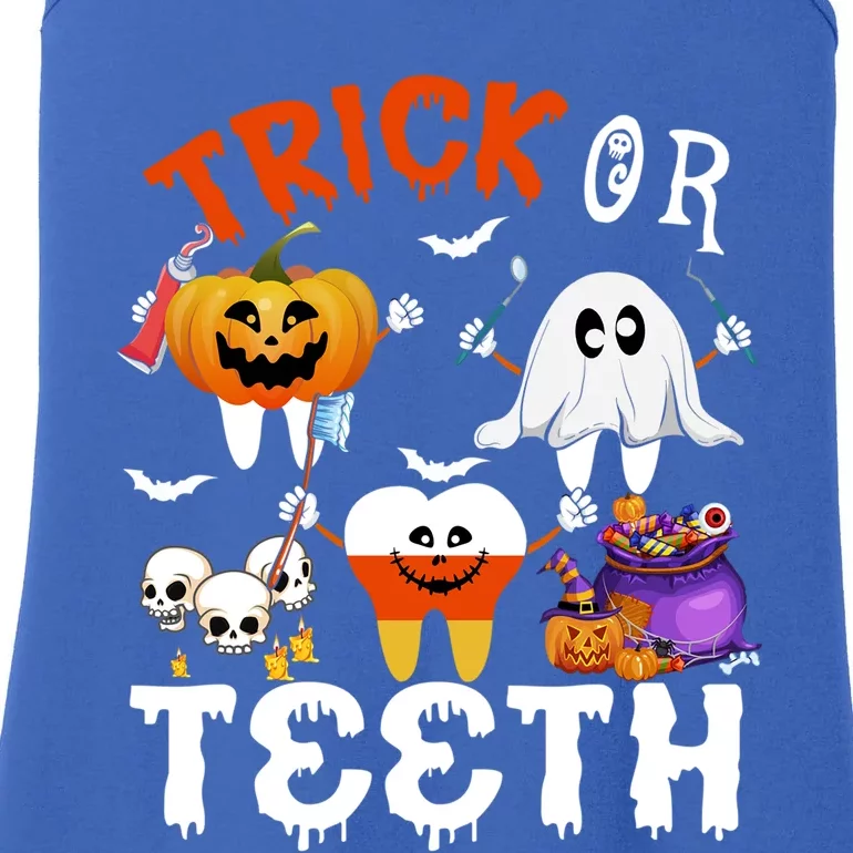 Trick Or Teeth Treating Candy Pumpkin Boo Tooth Dental Squad Cool Gift Ladies Essential Tank