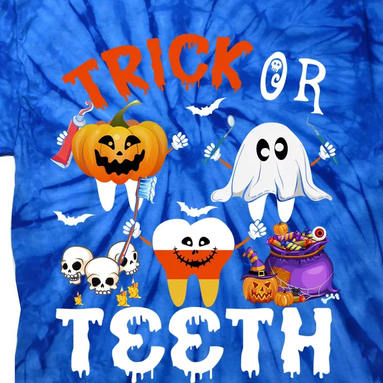 Trick Or Teeth Treating Candy Pumpkin Boo Tooth Dental Squad Cool Gift Tie-Dye T-Shirt