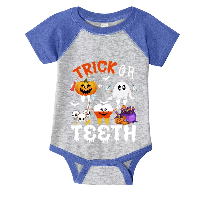 Trick Or Teeth Treating Candy Pumpkin Boo Tooth Dental Squad Cool Gift Infant Baby Jersey Bodysuit