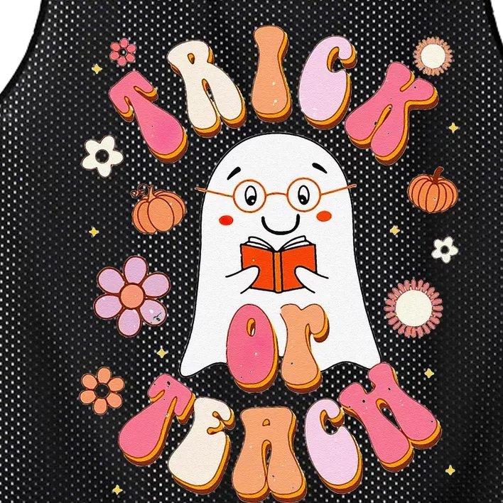 Trick Or Teach Carpet Of Flowers Teacher Halloween Cute Mesh Reversible Basketball Jersey Tank