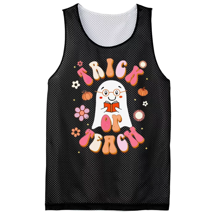 Trick Or Teach Carpet Of Flowers Teacher Halloween Cute Mesh Reversible Basketball Jersey Tank