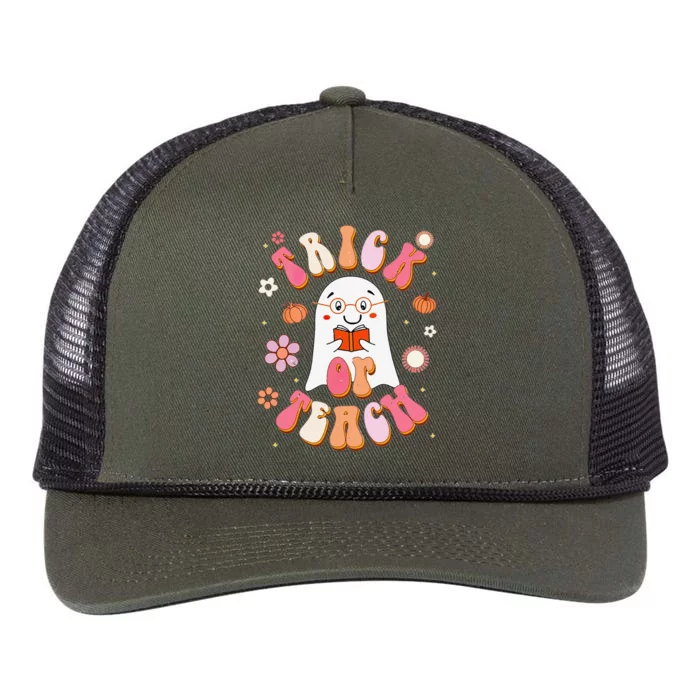 Trick Or Teach Carpet Of Flowers Teacher Halloween Cute Retro Rope Trucker Hat Cap