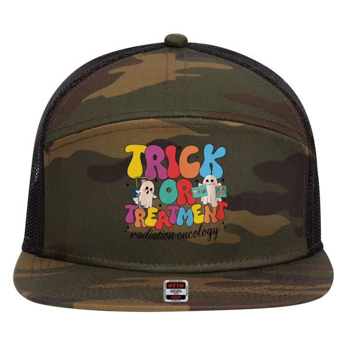 Trick Or Treatment Radiation Oncology Halloween Xray Tech 7 Panel Mesh Trucker Snapback Hat