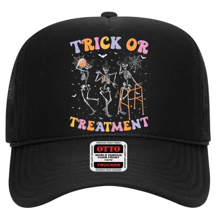 Trick Or Treatment Pt Physical Therapy Therapist Halloween High Crown Mesh Trucker Hat