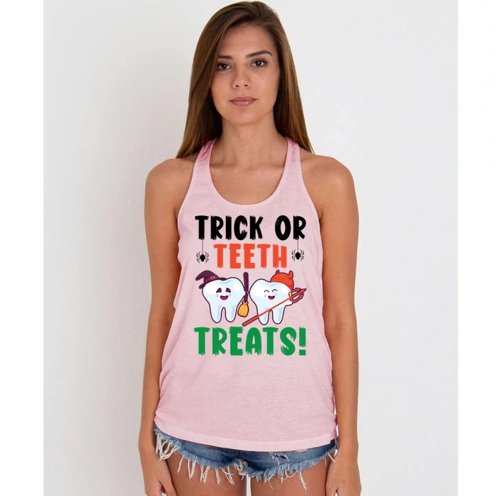 Trick Or Teeth Treats Dentistry Dental Halloween Gift Women's Knotted Racerback Tank