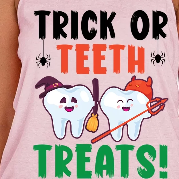 Trick Or Teeth Treats Dentistry Dental Halloween Gift Women's Knotted Racerback Tank