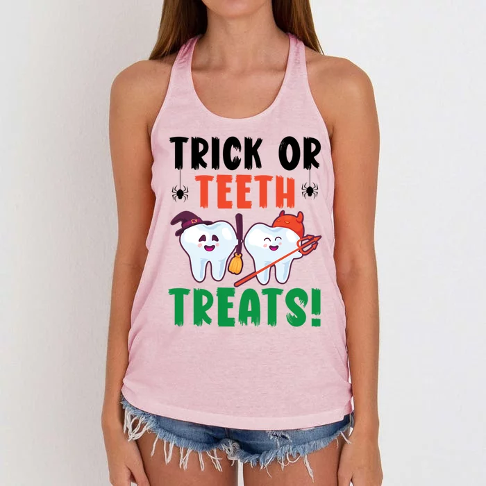 Trick Or Teeth Treats Dentistry Dental Halloween Gift Women's Knotted Racerback Tank