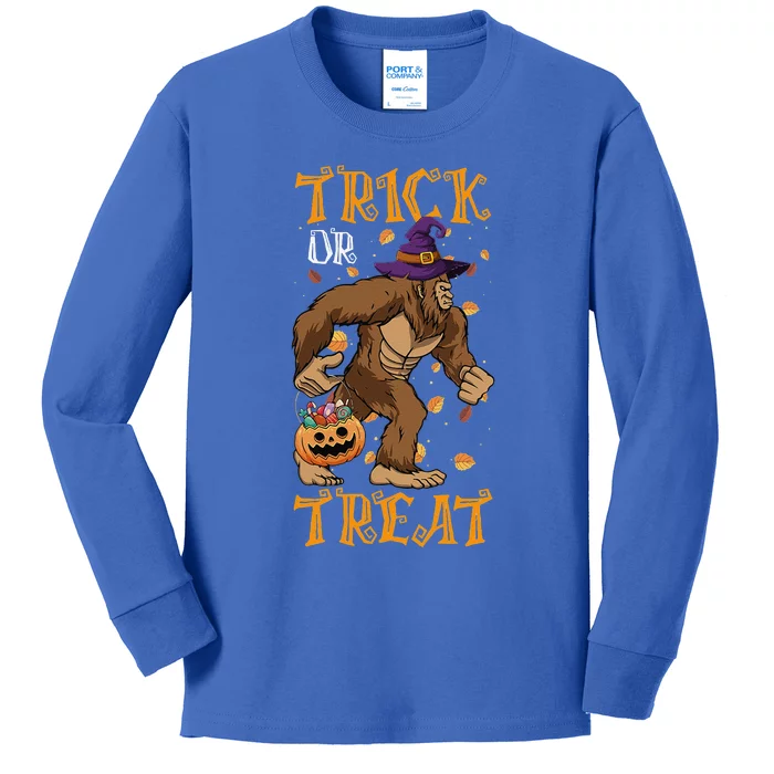 Trick Or Treat Bigfoot & Pumpkin Halloween Costume Day Kids Long Sleeve Shirt