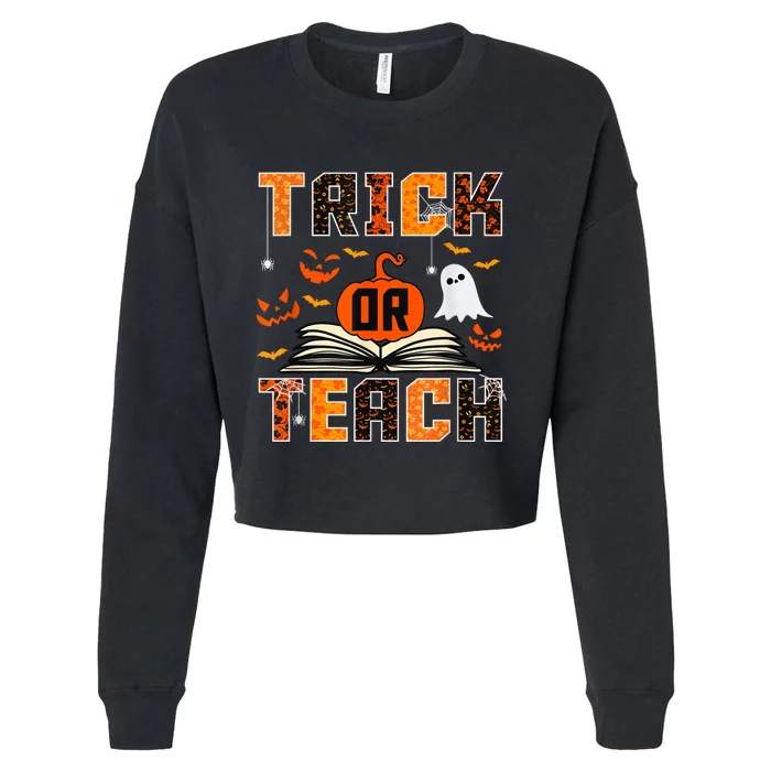 Trick Or Teach Retro Halloween Teacher Costume Cropped Pullover Crew