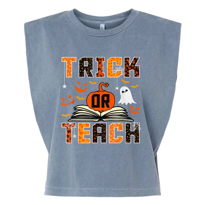 Trick Or Teach Retro Halloween Teacher Costume Garment-Dyed Women's Muscle Tee