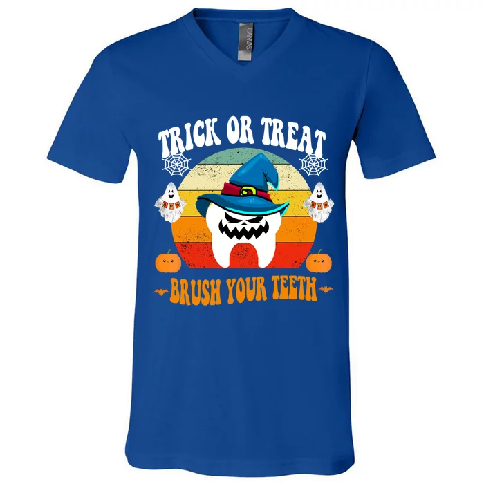 Trick Or Treat Brush Your Teeth Dentist Halloween Costume Cute Gift V-Neck T-Shirt