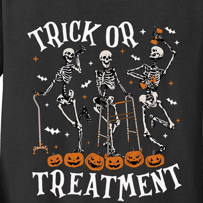 Trick Or Treatment Pta Skeleton Halloween Physical Therapist Kids Long Sleeve Shirt