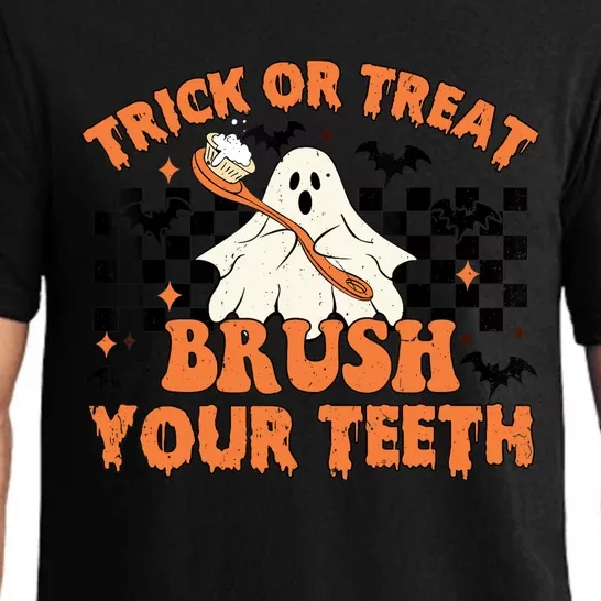 Trick Or Treat Brush Your Teeth Dental Halloween Ghosh Funny Pajama Set