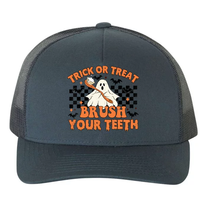 Trick Or Treat Brush Your Teeth Dental Halloween Ghosh Funny Yupoong Adult 5-Panel Trucker Hat