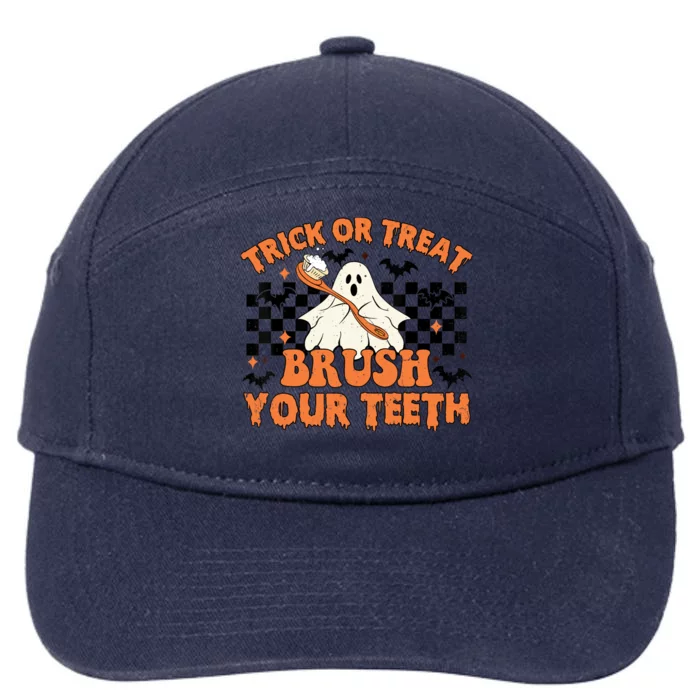 Trick Or Treat Brush Your Teeth Dental Halloween Ghosh Funny 7-Panel Snapback Hat