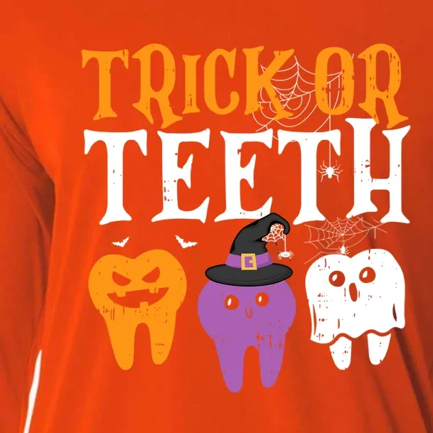 Trick Or Teeth Funny Dental Halloween Treat Dentist Gift Cooling Performance Long Sleeve Crew