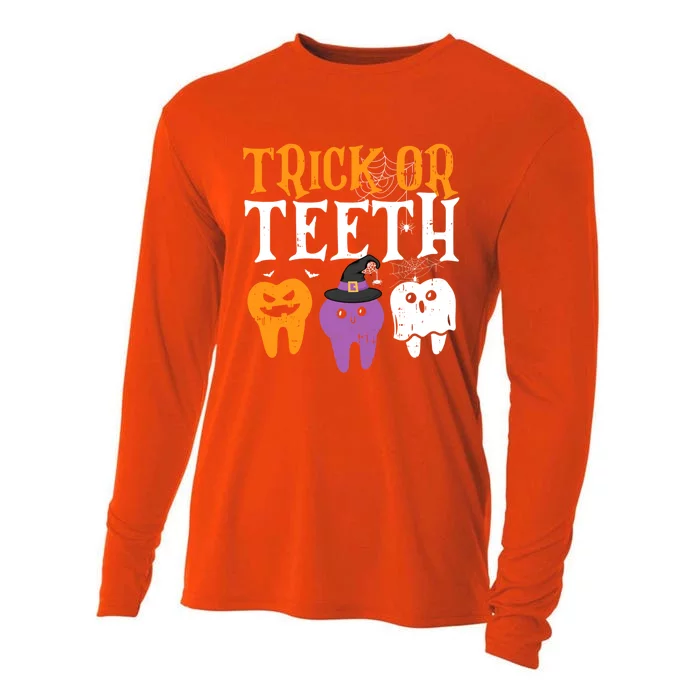 Trick Or Teeth Funny Dental Halloween Treat Dentist Gift Cooling Performance Long Sleeve Crew