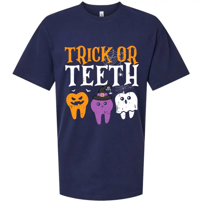 Trick Or Teeth Funny Dental Halloween Treat Dentist Gift Sueded Cloud Jersey T-Shirt