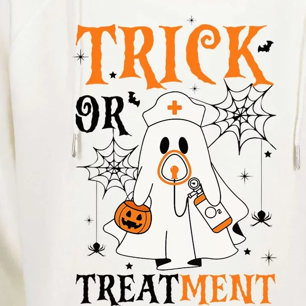 Trick Or Treatment Respiratory Therapist Nurse Halloween Womens Funnel Neck Pullover Hood