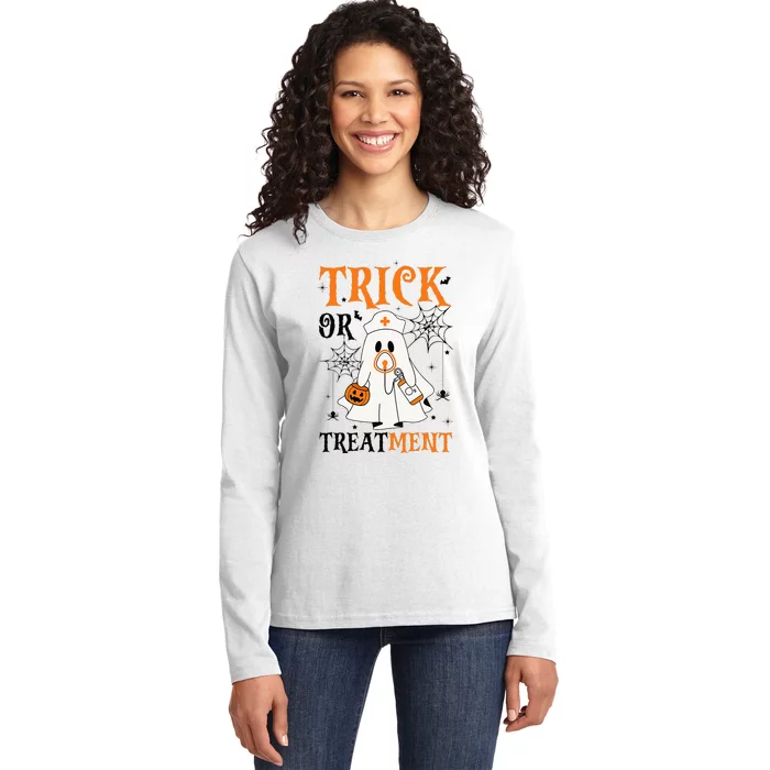 Trick Or Treatment Respiratory Therapist Nurse Halloween Ladies Long Sleeve Shirt