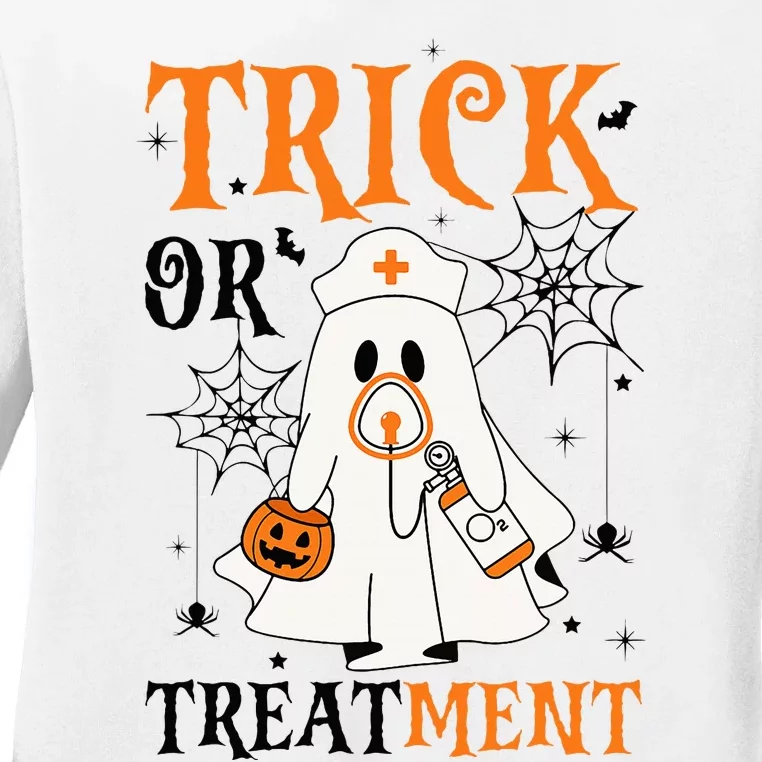 Trick Or Treatment Respiratory Therapist Nurse Halloween Ladies Long Sleeve Shirt