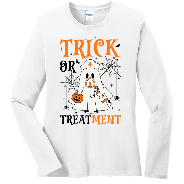 Trick Or Treatment Respiratory Therapist Nurse Halloween Ladies Long Sleeve Shirt