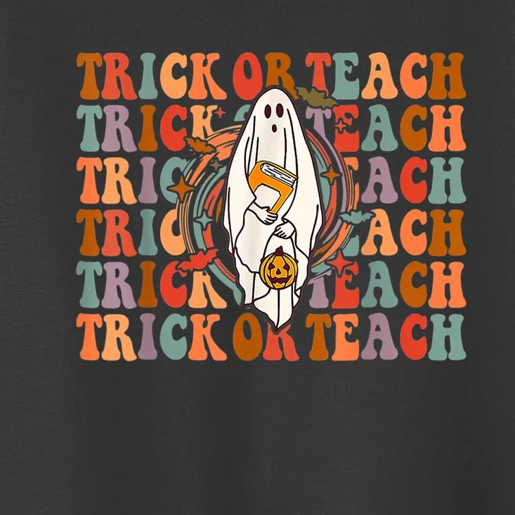 Trick Or Teach Funny Spooky Book Groovy Halloween Toddler T-Shirt