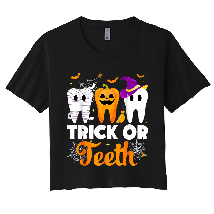 Trick Or Teeth Halloween Costumes Dental Assistant Dentist Women's Crop Top Tee