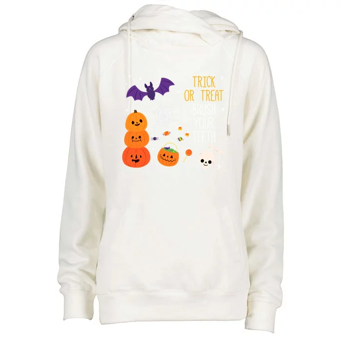 Trick Or Treat Brush Your Teeth Dentist Meaningful Gift Womens Funnel Neck Pullover Hood