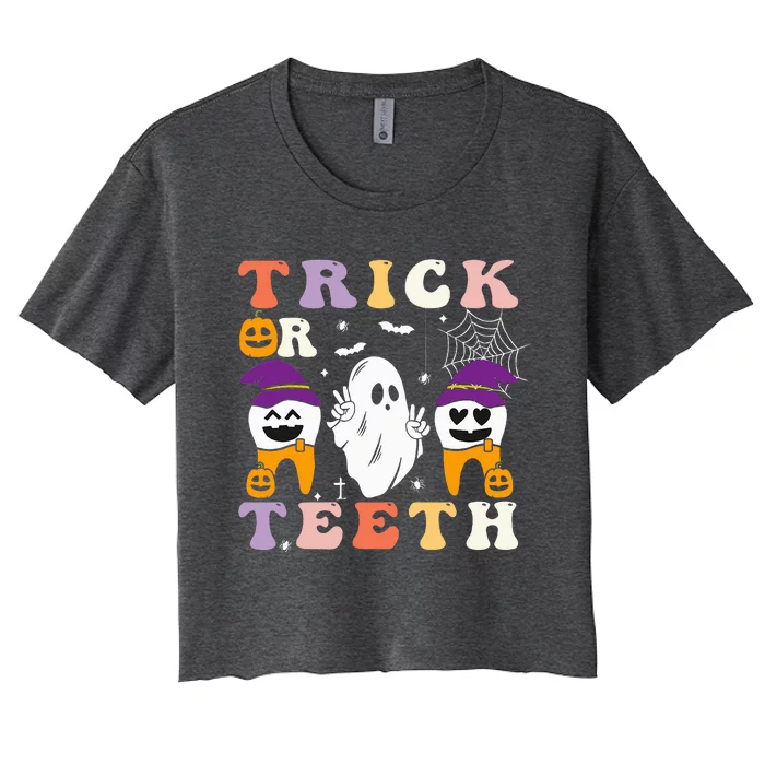 Trick Or Teeth Halloween Costumes Dental Assistant Dentist Women's Crop Top Tee