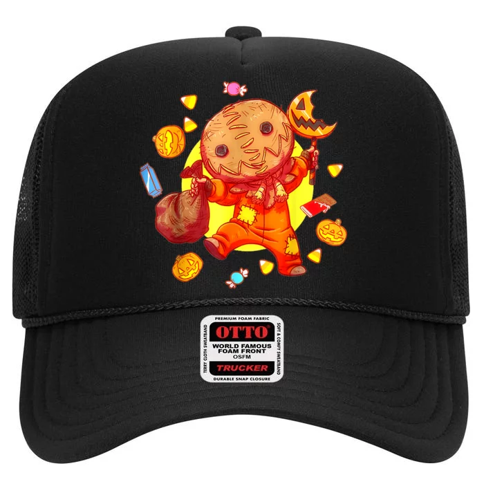 Trick Or Treat Cute Sam Funny Halloween 2024 High Crown Mesh Trucker Hat