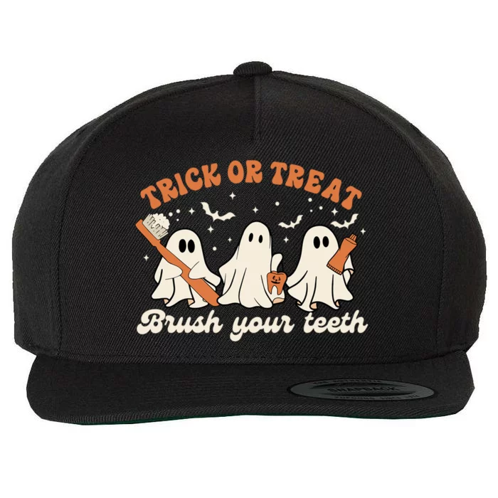 Trick Or Treat Brush Your Teeth Funny Boo Dentist Halloween Great Gift Wool Snapback Cap