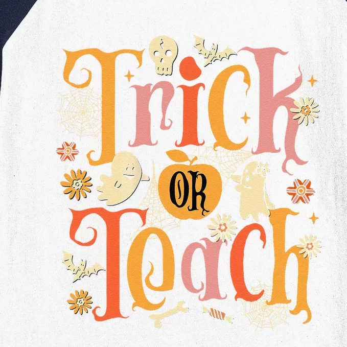 Trick Or Teach Funny Teacher Halloween Costume Baseball Sleeve Shirt