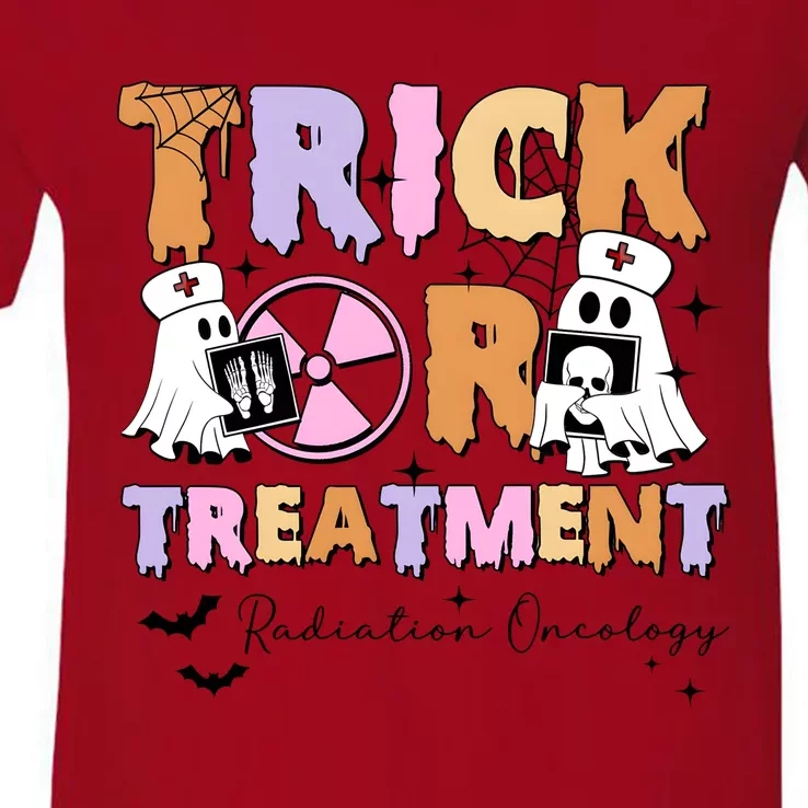 Trick Or Treatment Radiation Oncology Halloween V-Neck T-Shirt