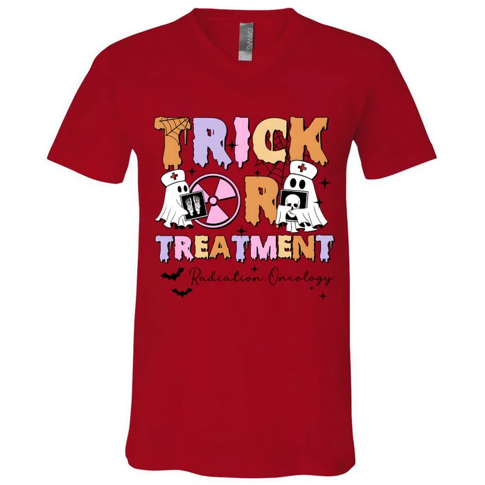 Trick Or Treatment Radiation Oncology Halloween V-Neck T-Shirt