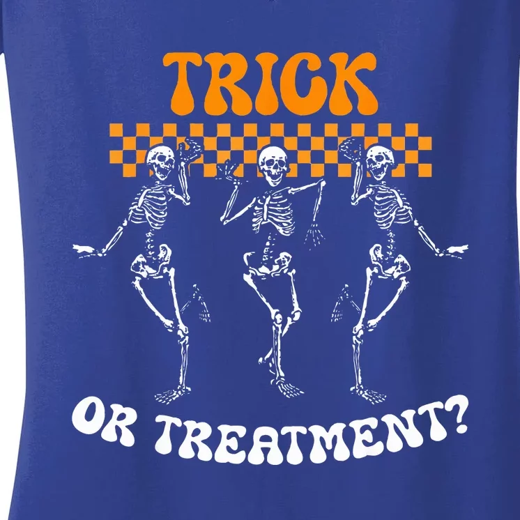 Trick Or Treatment Physical Therapy Skeleton PT Halloween Women's V-Neck T-Shirt