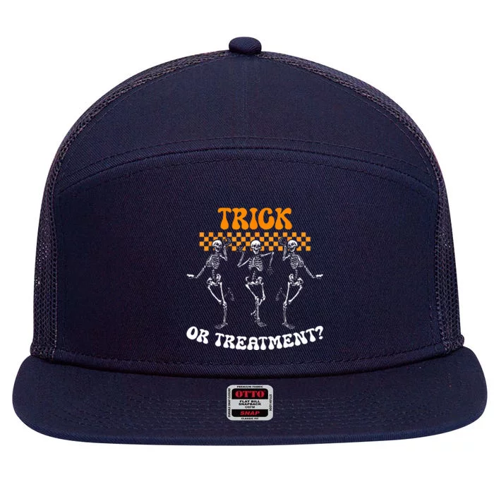 Trick Or Treatment Physical Therapy Skeleton PT Halloween 7 Panel Mesh Trucker Snapback Hat